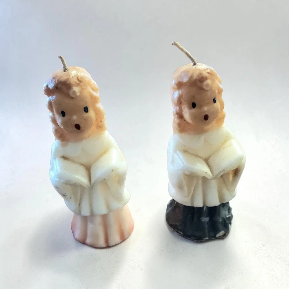 Vintage Eljay Service Choir Girl Candles Set of 2 Mid Century Christmas Decor